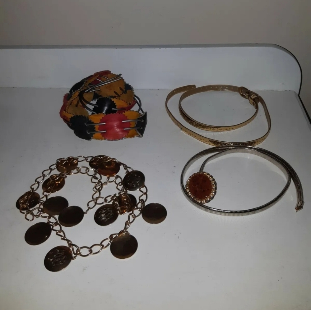 Lot Of 4 Vintage Womens Belts, gold